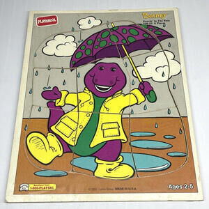 Barney Dancin In The‎ Rain Wooden Puzzle 8 Pieces Playskool 328-03 Vintage 1993